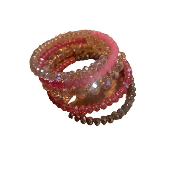 Ali Kahn New York Ladies Pink and Gray Glass beaded wire wrap bracelet - Picture 1 of 7